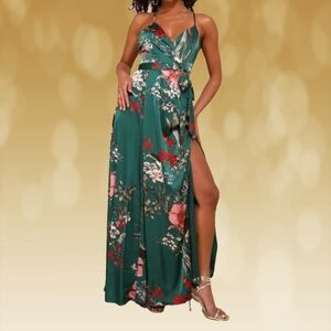 Lulu's Green Floral Maxi Dress